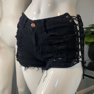 Lace up jean shorts